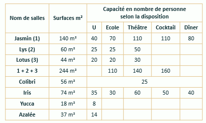 Capacité des salles de séminaire  Hôtel Altéora site du Futuroscope